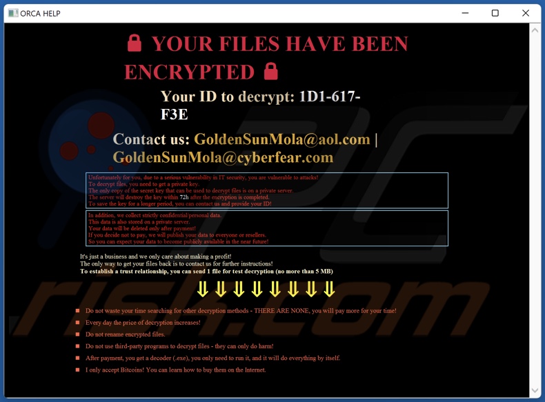 ORCA ransomware okup (HOW_TO_RECOVER_DATA.hta)