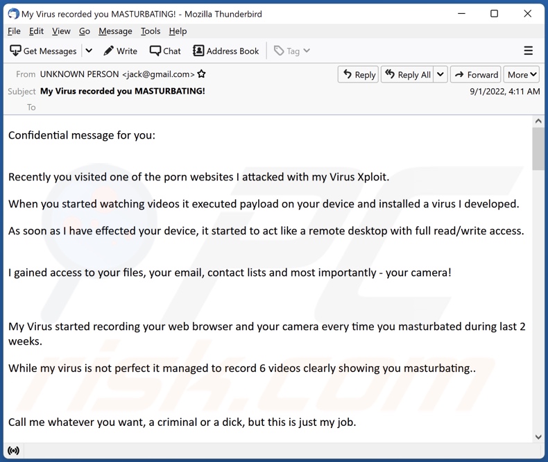 E-mailowa kampania spamowa Porn Websites I Attacked With My Virus Xploit