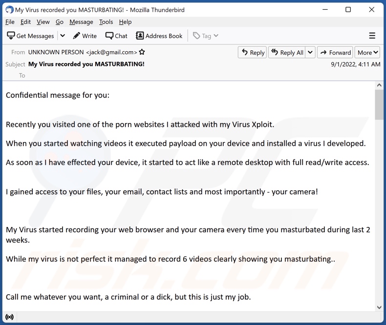 E-mailowa kampania spamowa Porn Websites I Attacked With My Virus Xploit