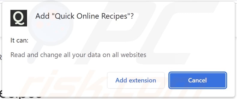 Adware Quick Online Recipes proszące o różne pozwolenia