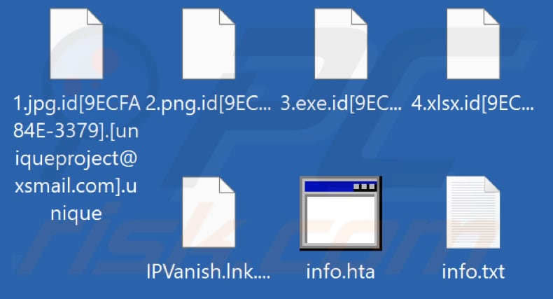Pliki zaszyfrowane przez ransomware Unique (rozszerzenie .unique)