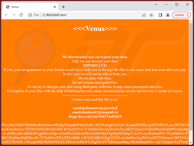Plik HTML ransomware Venus (README.html)