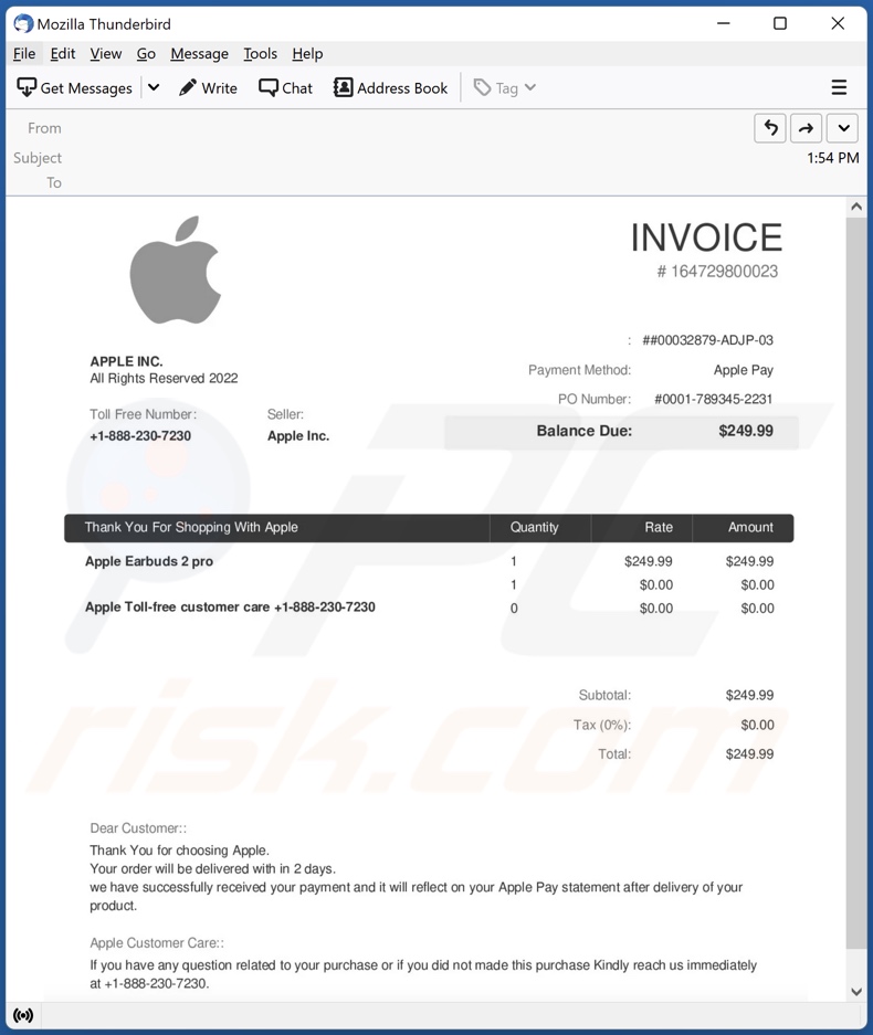 E-mailowa kampania spamowa Apple Invoice