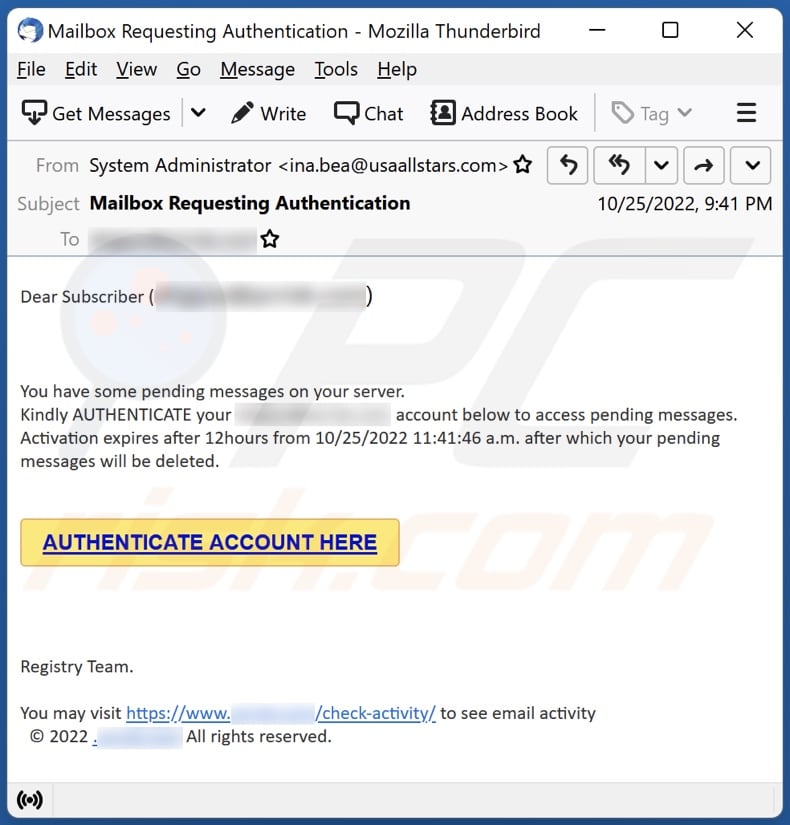 Oszustwo e-mailowe Authenticate Account