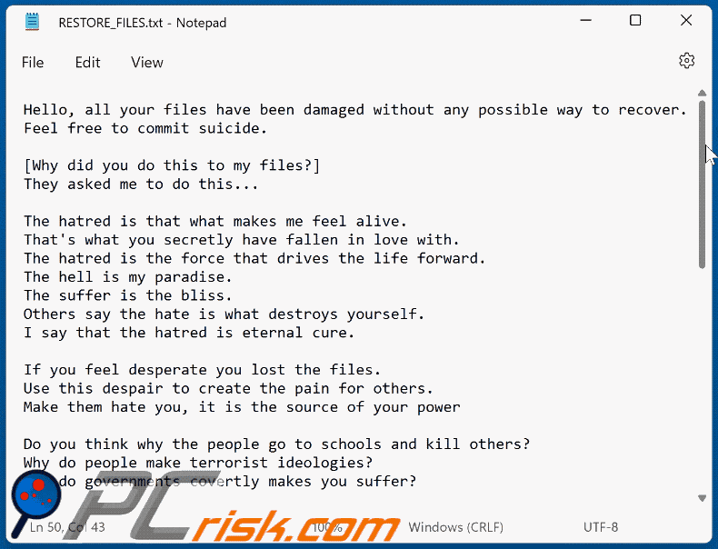 Starsza wersja notatki z żądaniem okupu ransomware Azov