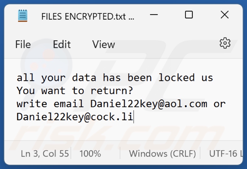 Plik tekstowy ransomware Dkey (FILES ENCRYPTED.txt)