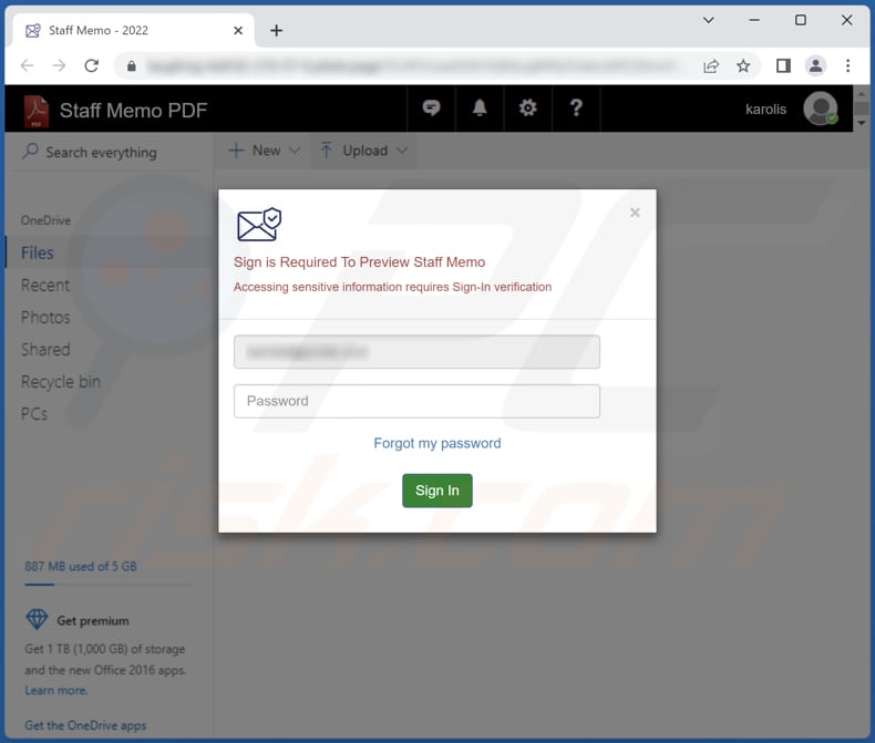 Witryna phishingowa oszustwa e-mailowego hr human resources