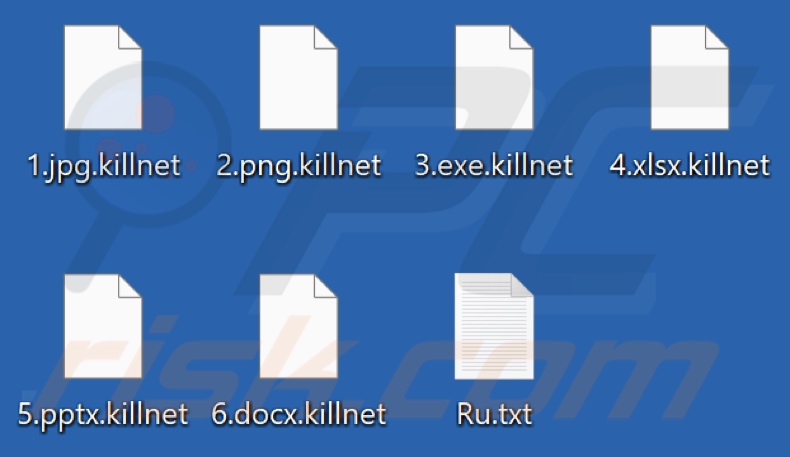 Pliki zaszyfrowane przez ransomware Killnet (rozszerzenie .killnet)