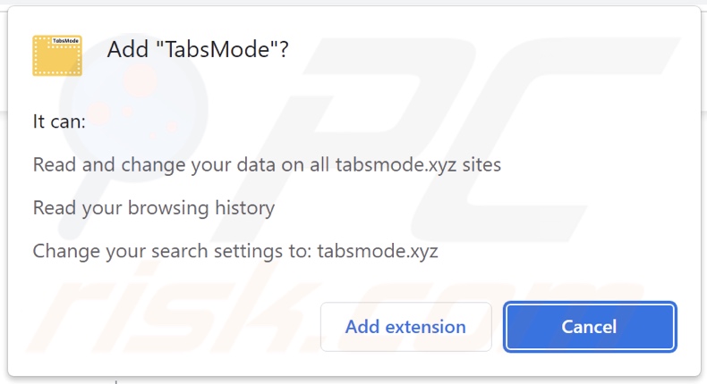 Porywacz przeglądarki TabsMode proszący o pozwolenia