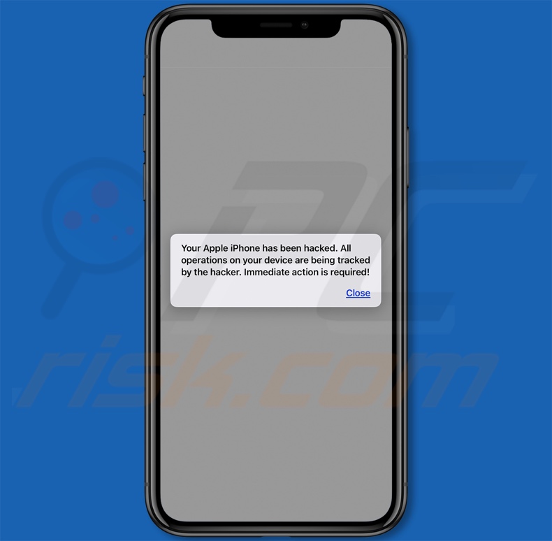 Początkowe okno pop-up oszustwa Your Device Apple iPhone Has Been Hacked