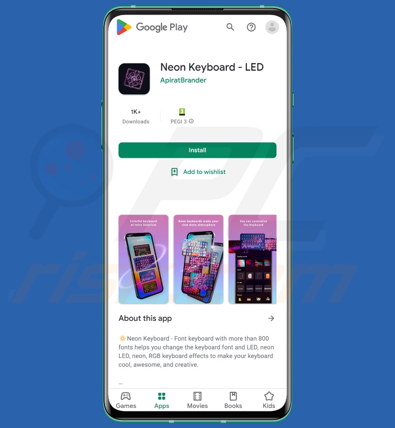 Strojanizowane malware Autolycos Neon Keyboard - aplikacja LED w Google Play