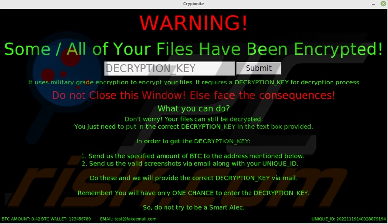 Notatka z żądaniem okupu ransomware Cryptonite (.cryptn8) (pop-up)