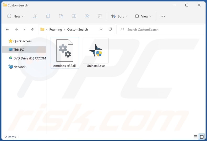 Folder instalacyjny porywacza przeglądarki CustomSearch
