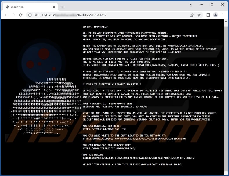 Plik tekstowy ransomware D0nut ()