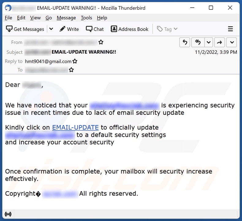 E-mailowa kampania spamowa oszustwa Email Security Update
