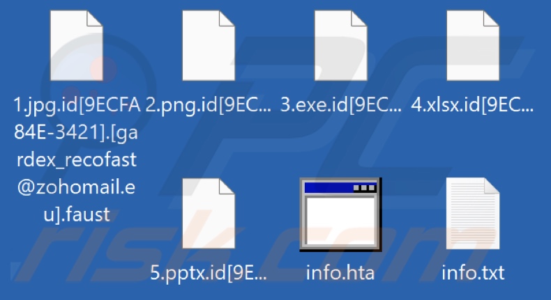 Pliki zaszyfrowane przez ransomware Faust (rozszerzenie .faust)