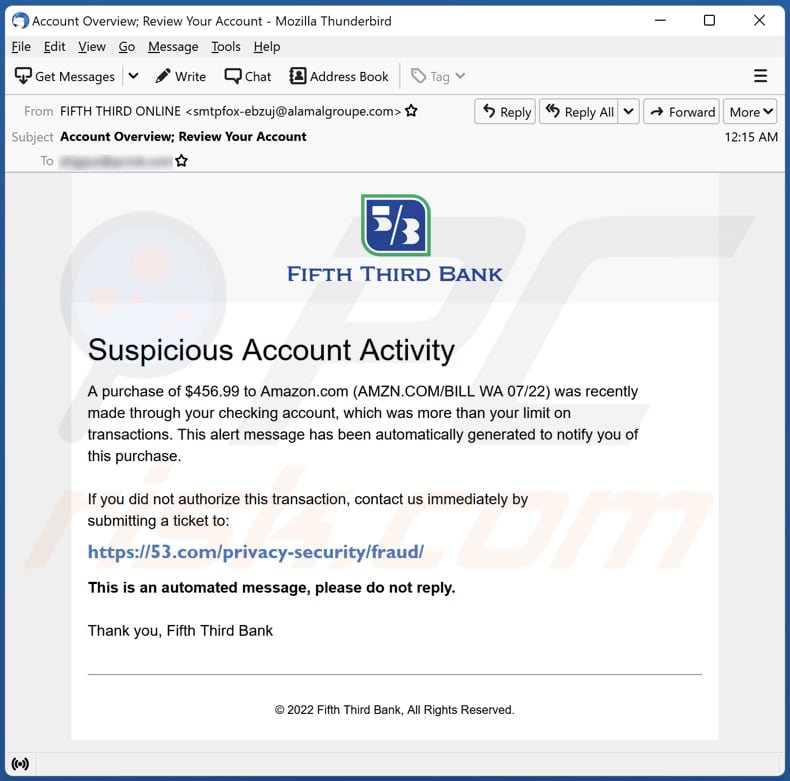 E-mailowa kampania spamowa FIFTH THIRD BANK