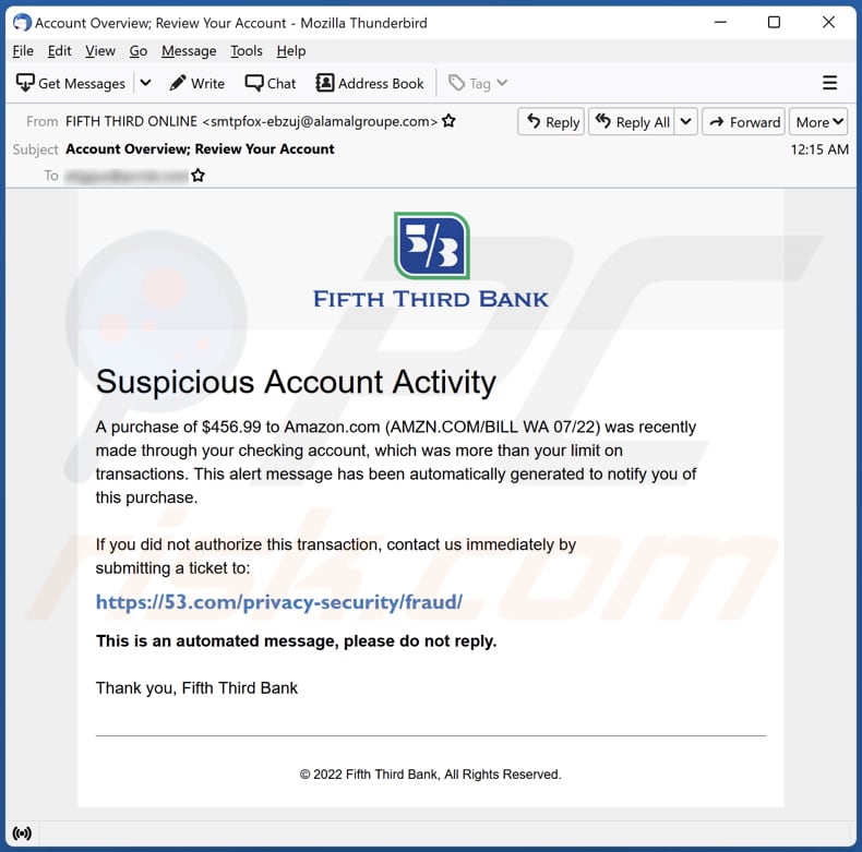 FIFTH THIRD BANK Kampania spamowa e-mail