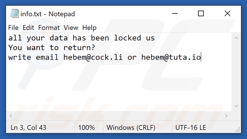 Plik tekstowy ransomware HBM (info.txt)