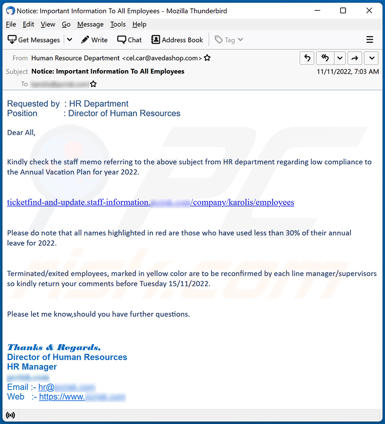 Oszustwo e-mailowe HR (Human Resources) (2022-11-15)