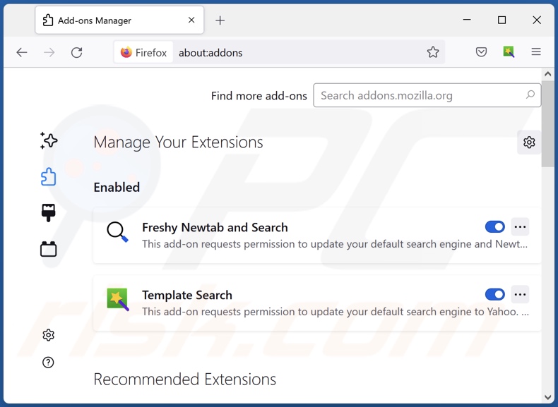Usuwanie rozszerzeń powiązanych z searchzone.xyz z Mozilla Firefox