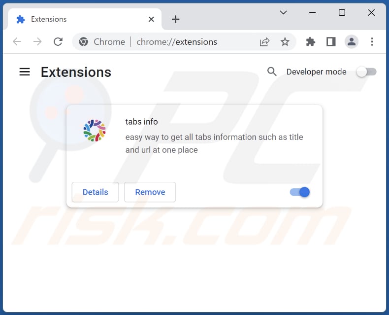 Usuwanie adware tabs info z Google Chrome krok 2