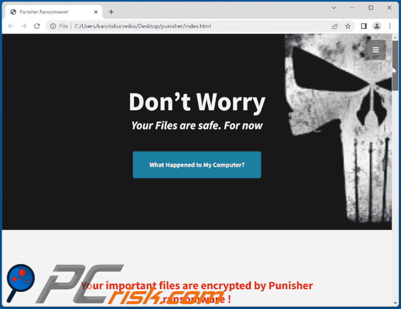 Notatka z żądaniem okupu ransomware Team Punisher (plik HTML) GIF
