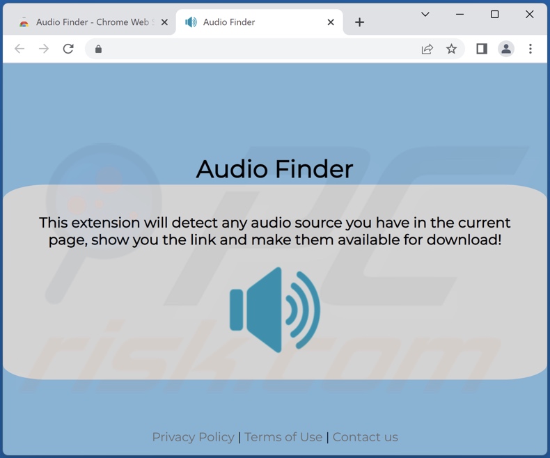 Witryna promująca adware Audio Finder