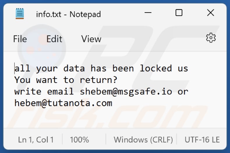 Plik tekstowy ransomware hebem (info.txt)