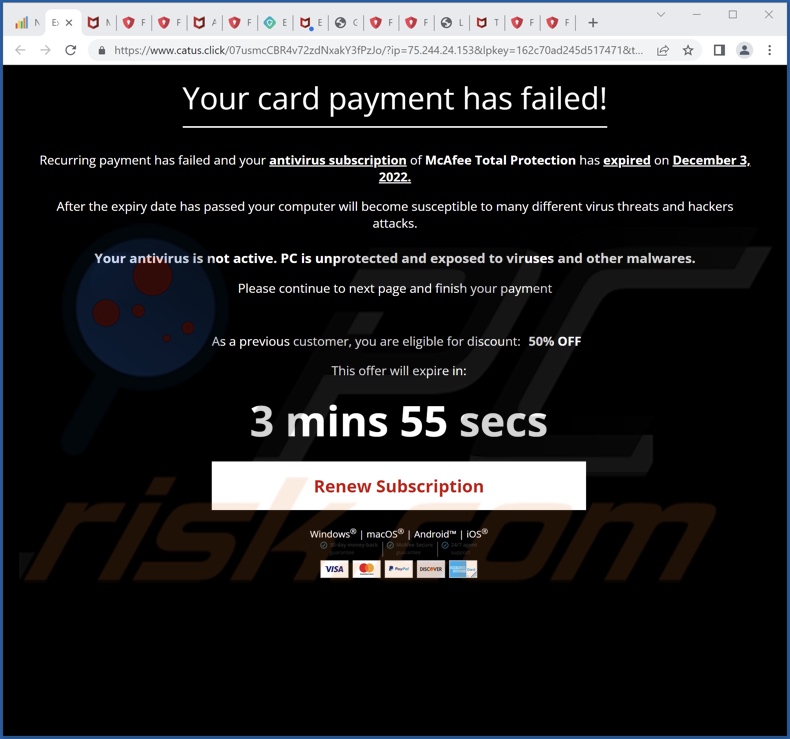 Oszustwo McAfee - Your Card Payment Has Failed!