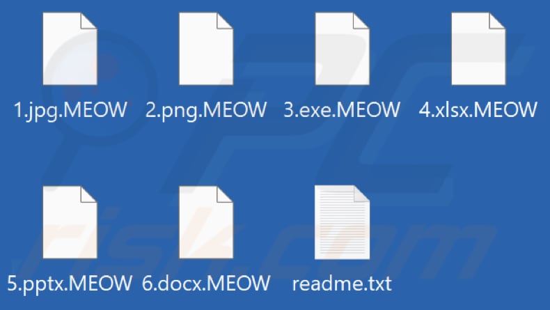 Pliki zaszyfrowane przez ransomware MEOW (rozszerzenie .MEOW)