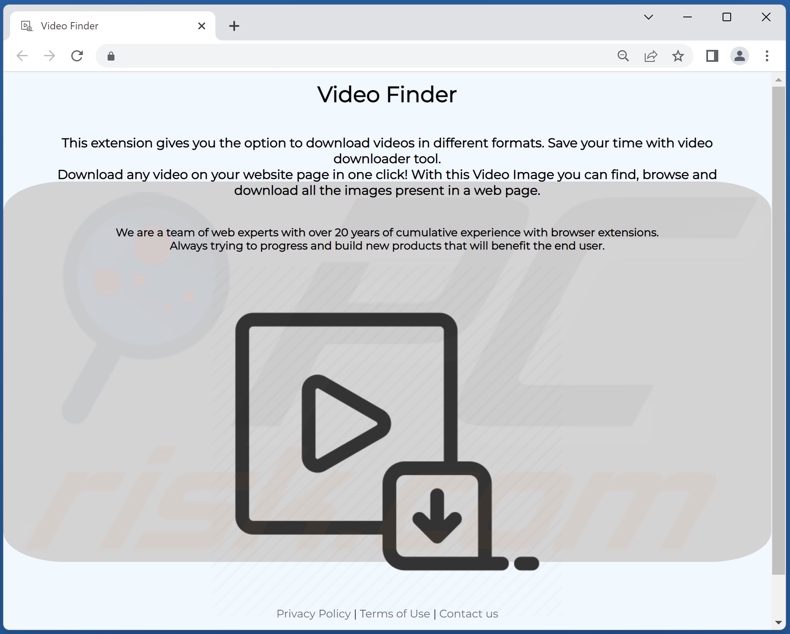Witryna promująca adware Video Finder