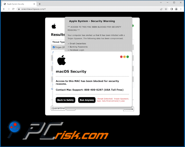 Wygląd oszustwa Access To This MAC Has Been Blocked
