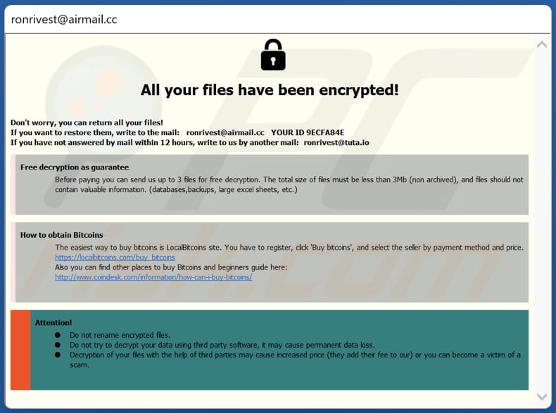 Okno pop-up ransomware CY3