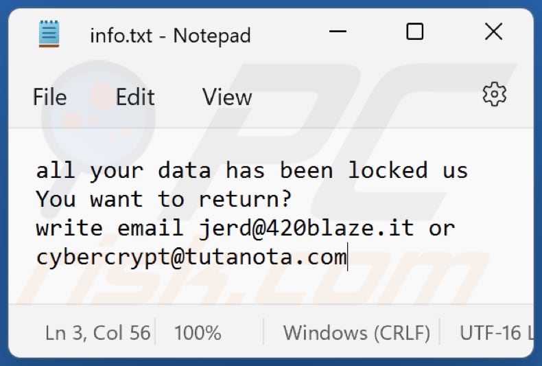 Plik tekstowy ransomware CY3 (info.txt)