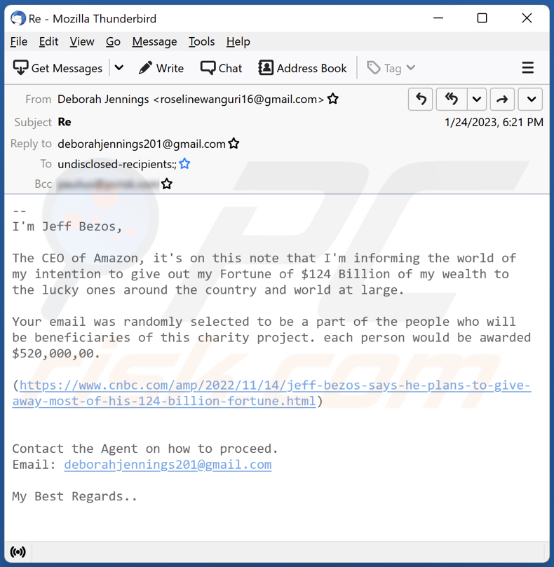 Oszukańczy e-mail Jeff Bezos Charity Project