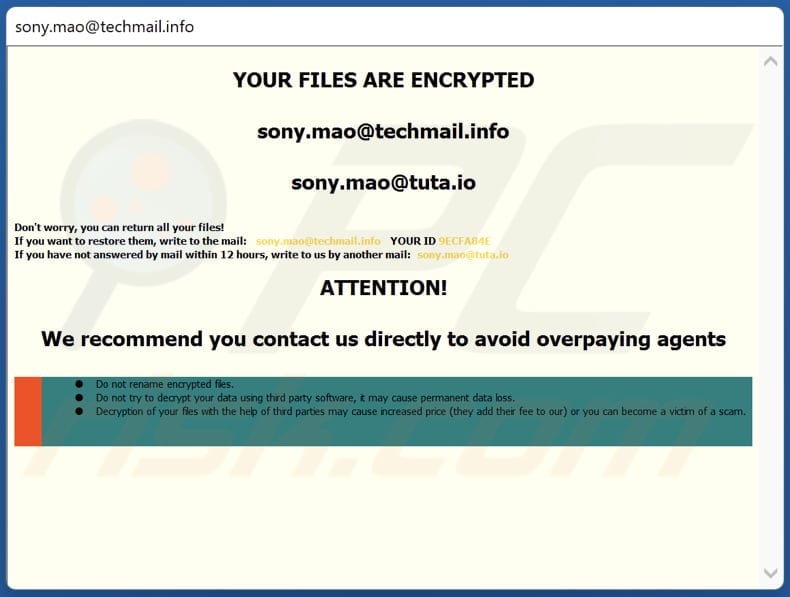 Okno pop-up ransomware Mao