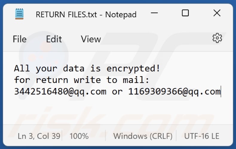 Plik tekstowy ransomware Pdf (RETURN FILES.txt)
