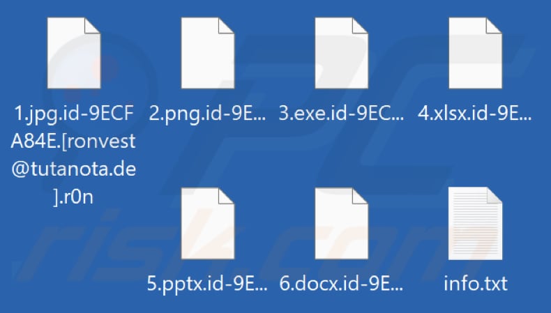 Pliki zaszyfrowane przez ransomware R0n (rozszerzenie .r0n)