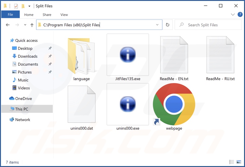 Folder instalacyjny adware Split Files