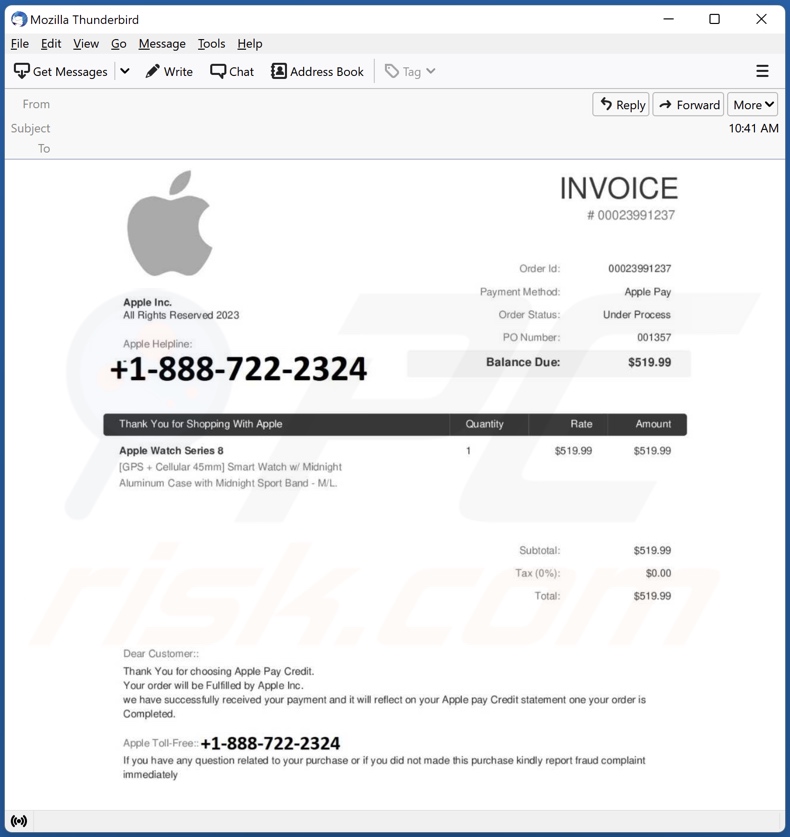 E-mailowa kampania spamowa Thank You For Shopping With Apple