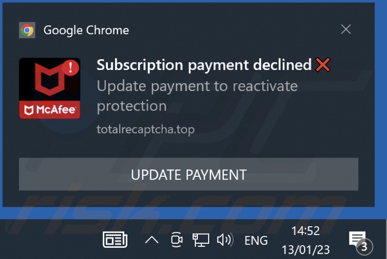 Ogłoszenie wyświetlone przez witrynę totalrecaptcha[.]top