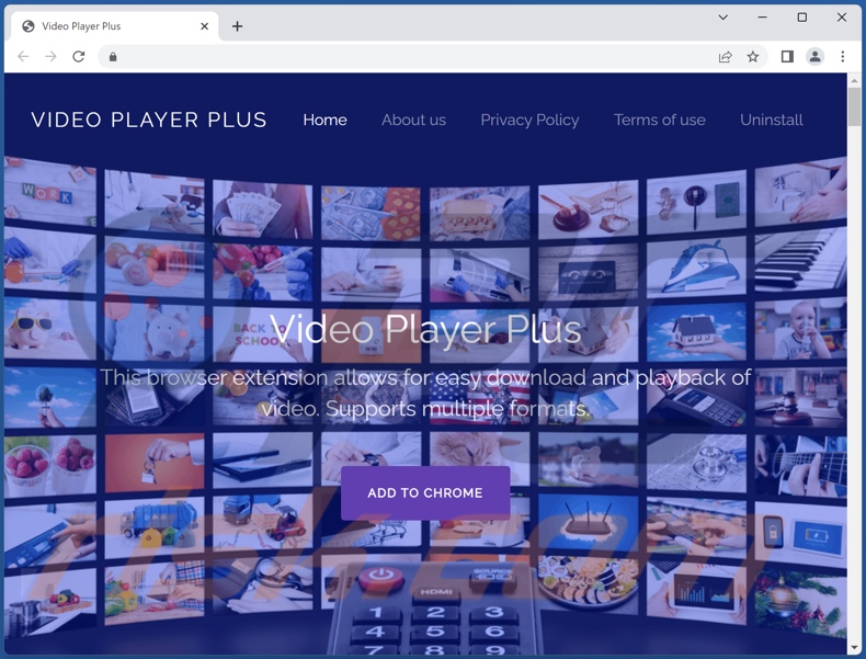 Witryna promująca adware Video Player Plus