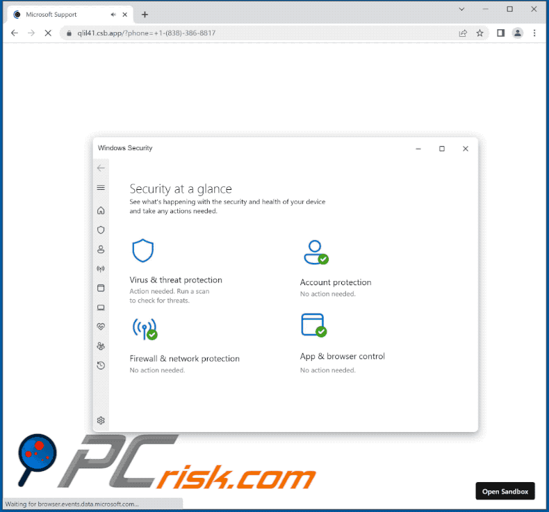 Wygląd oszustwa Windows Firewall Protection Alert (GIF)