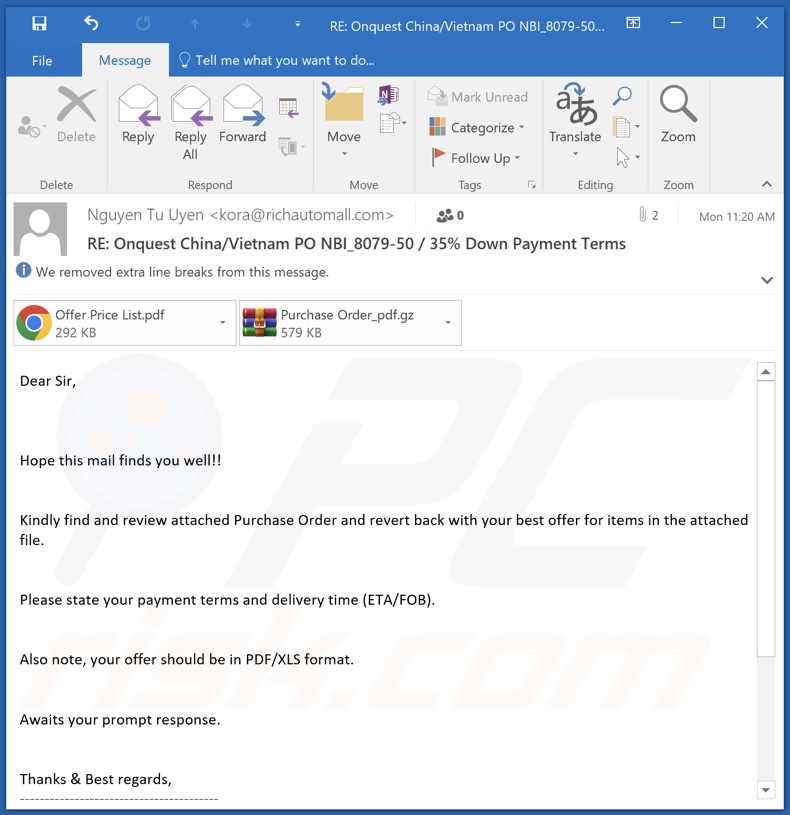 E-mail spamowy dystrybuujący malware zgRAT