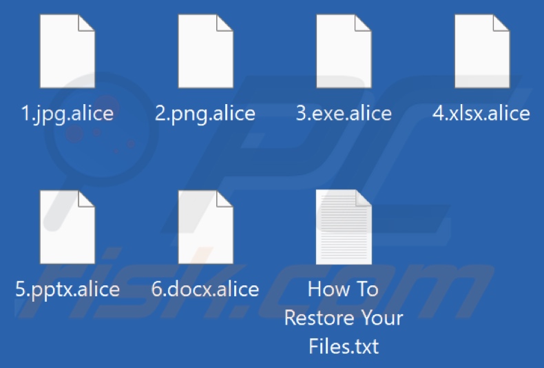 Pliki zaszyfrowane przez ransomware Alice (rozszerzenie .alice)