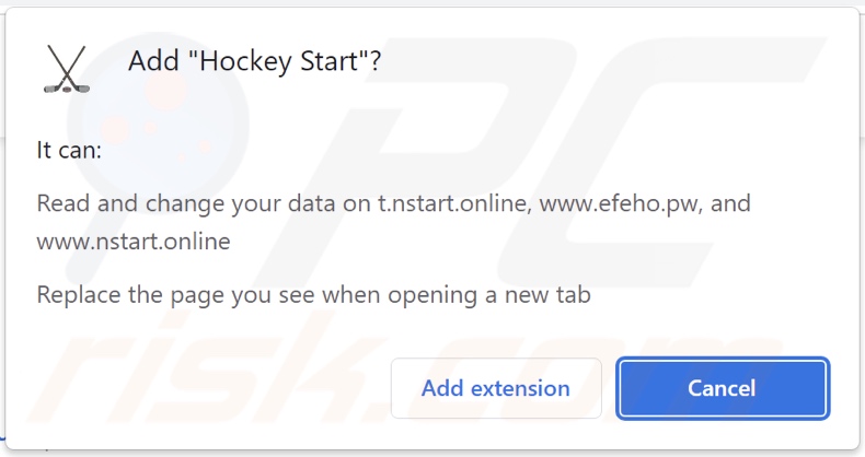 Porywacz przeglądarki Hockey Start proszący o pozwolenia