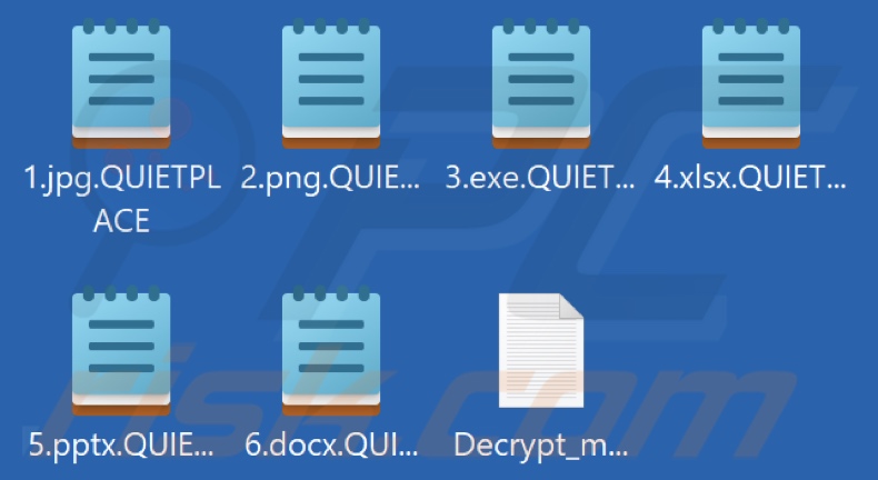 Pliki zaszyfrowane przez ransomware Mimic (rozszerzenie .QUIETPLACE)