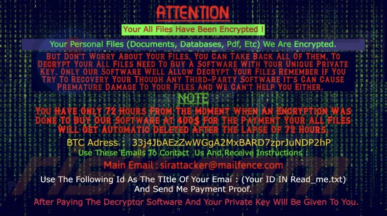 Tapeta ransomware Sirattacker