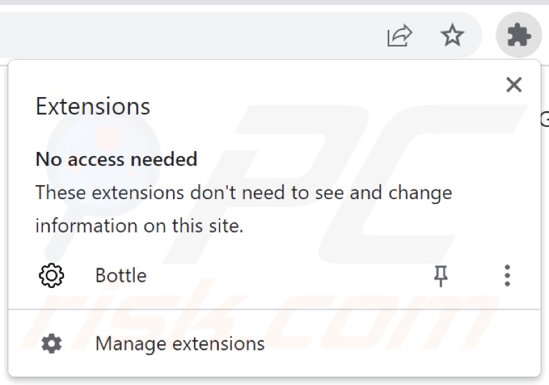 Porywacz przeglądarki Bottle odmawiający dostępu do listy rozszerzeń Chrome